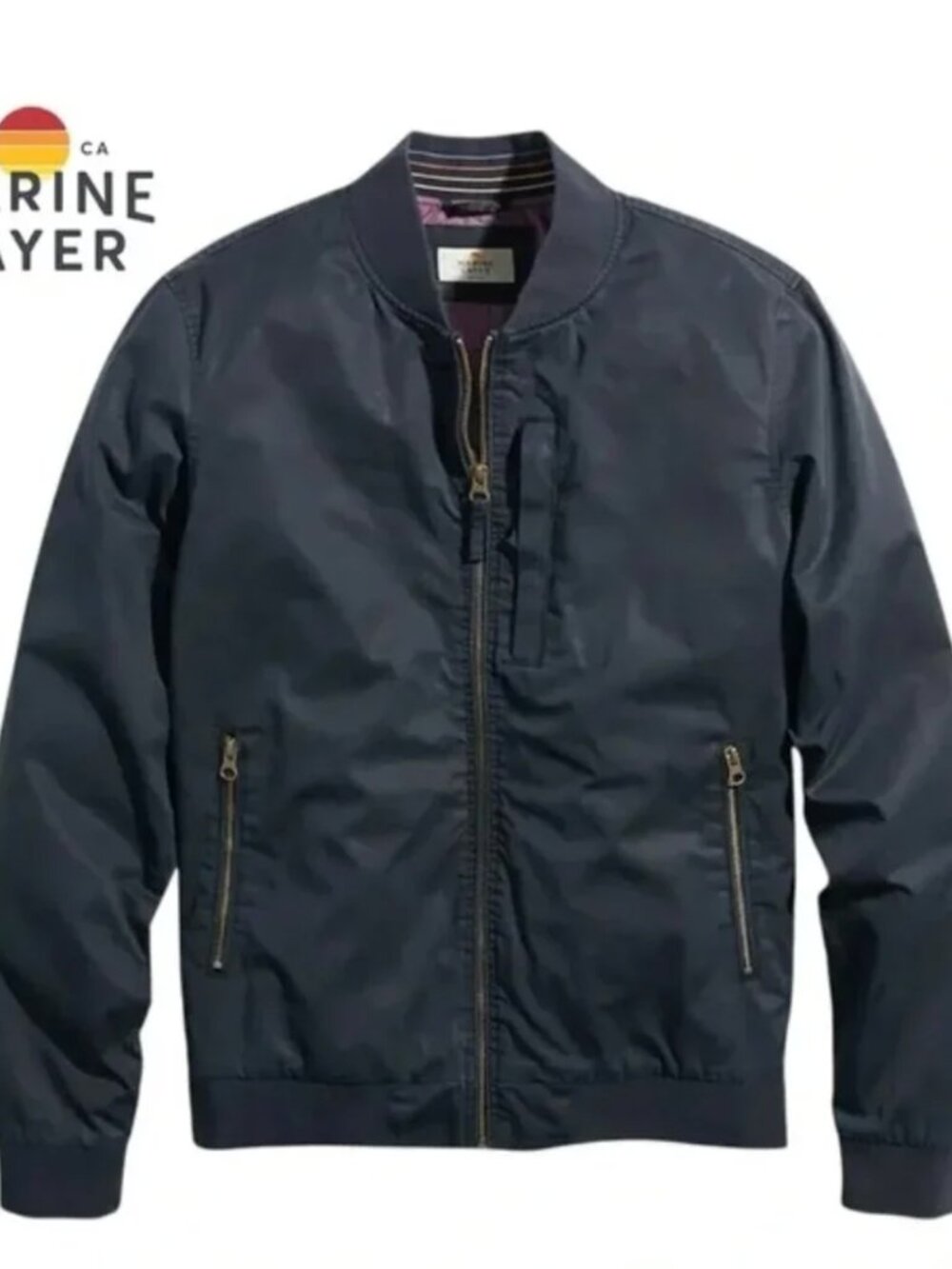 Men's Marine Layer Dry Wax Rossland Bomber Jacket Blue - MEDIUM